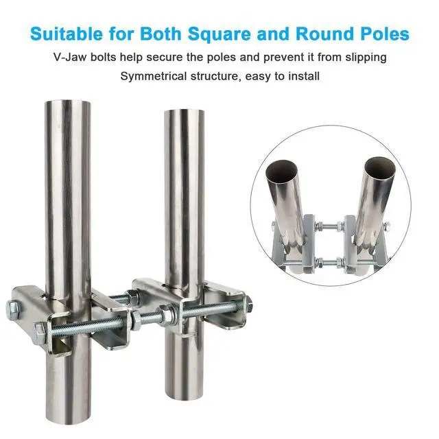 Alt view image 4 of 5 - Antenna Mast to Mast Clamp Bracket Kit with V Jaw Blocks for 1"-2.5" OD Poles, Heavy Duty Mounting Hardware for Ham TV Network Antennas, Security Cameras, Weather Station