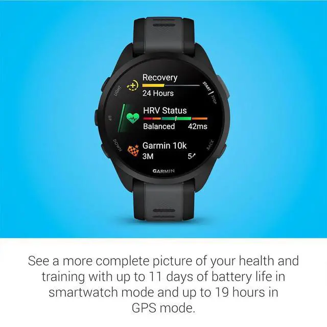 Alt view image 4 of 7 - 010-02863-20 Forerunner 165 Smart Sport Watch, Black + Slate Gray | Official USA Partner Model | Bundle with Deco Essentials 2-Pack Screen Protector and Tech Smart USA Fitness & Wellness Suite