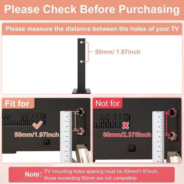 Alt view image 3 of 7 - (Upgraded Version) Metal TV Stand Base Legs for Sony TV for XBR-55X900E XBR-65X900E TV Model, Only Fit for TV Hole Distance of 50 mm/1.97 inch Center-to-Center, Please Measure The Hole Spacing, Black