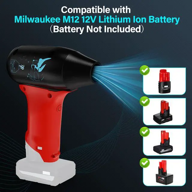 Alt view image 2 of 7 - for Milwaukee M12 12V Lithium Battery Powered Jet Dry Blower, 130000RPM Compressed Air Duster, 3 Gear Adjustable Air Duster, Jet Fan Mini Blower for Tools, Car, Computer, Keyboard(No Battery)