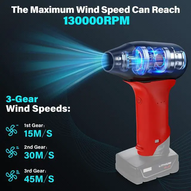 Alt view image 4 of 7 - for Milwaukee M12 12V Lithium Battery Powered Jet Dry Blower, 130000RPM Compressed Air Duster, 3 Gear Adjustable Air Duster, Jet Fan Mini Blower for Tools, Car, Computer, Keyboard(No Battery)