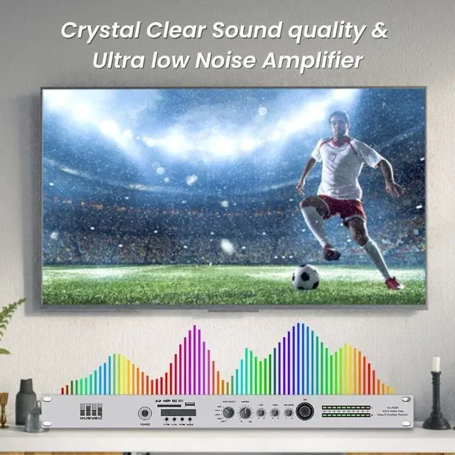 Alt view image 4 of 6 - Professional 8000W Amplified Pre-Amplifier Receiver, 8000W Peak, | Stereo/Bridge Mode, Built-in Bluetooth/USB/SD Media Player, Mic Input, 1U Rack Mount for DJ, Live Sound, Church, Party & PA