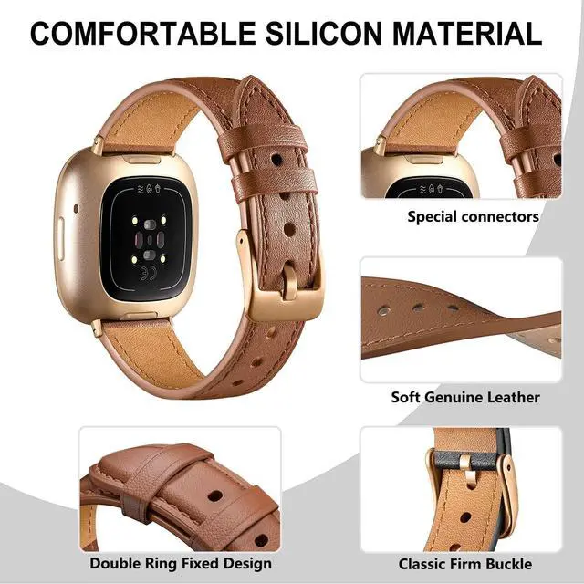 Alt view image 2 of 6 - Leather Band Compatible with Fitbit Versa 3/Versa 4, Business Replacement Band for Fitbit Sense 2/Sense Men Women
