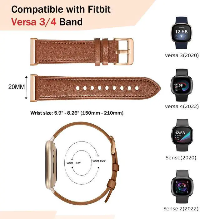 Alt view image 3 of 6 - Leather Band Compatible with Fitbit Versa 3/Versa 4, Business Replacement Band for Fitbit Sense 2/Sense Men Women