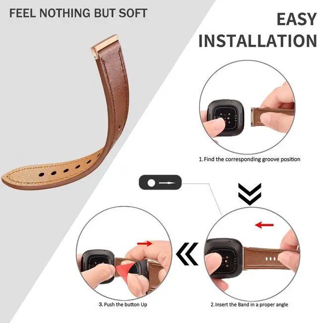 Alt view image 4 of 6 - Leather Band Compatible with Fitbit Versa 3/Versa 4, Business Replacement Band for Fitbit Sense 2/Sense Men Women
