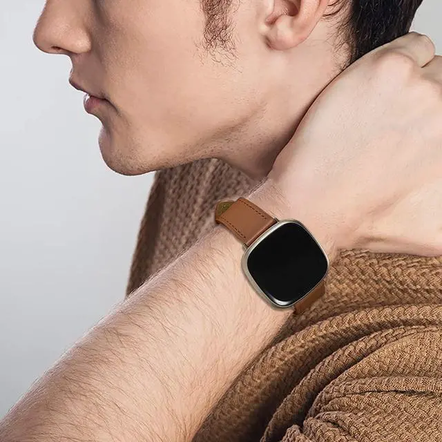 Alt view image 5 of 6 - Leather Band Compatible with Fitbit Versa 3/Versa 4, Business Replacement Band for Fitbit Sense 2/Sense Men Women