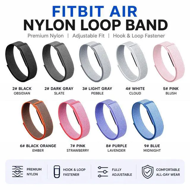 Alt view image 5 of 6 - Replacement Band for Google Fitbit Air Strap, Nylon Breathable | Sport Strap with Classic Buckle, Adjustable 130mm to 210mm (5.1-8.3 inches), Compatible with Fitbit Air Fitness Tracker