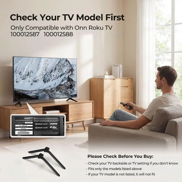 Alt view image 7 of 7 - Metal TV Stand Legs Only for Onn Roku TV 100012587 100012588, TV Legs Replacement for Onn TV Models Listed with Anti-Slip Pads, Easy Installation, Screws Included