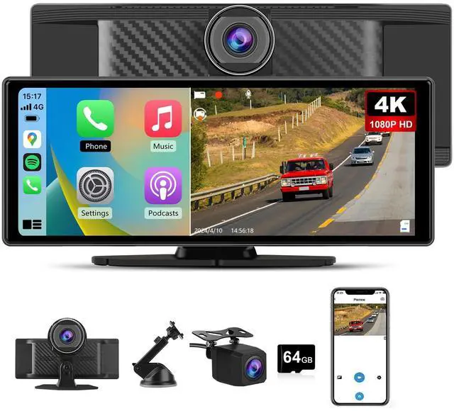Main image of 10.26" Carplay Screen for Car Portable, Carplay & Android Auto Car Stereo, Touchscreen GPS Navigation 4K Dash Cam/1080P Backup Camera/Mirror Link/Bluetooth/Voice Control