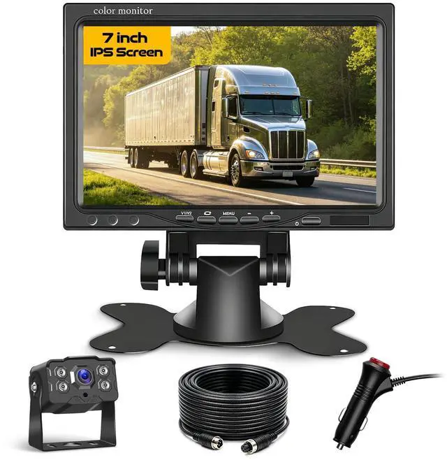 Main image of 7" 2-Channel Truck Backup Camera Monitor kit No Lag Waterproof Induction Night Vision Reverse Camera + IPS Screen Rear View Monitor Vehicle Parking System for RV Bus Trailer Truck (49ft Video Cable)
