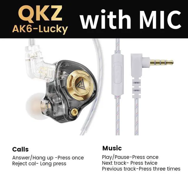 Alt view image 7 of 7 - Qkz Ak6 Lucky in Ear Monitor, HiFi Wired Earbuds, Tunable Sound Wired Headphones Gaming Earbuds with 3-Level Adjusting Switch, Detachable Cable for Music Gaming Video Calling (Black)
