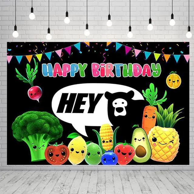 Main image of Hey Bear Sensory Fruit Birthday Party Supplies - 99x78in Fruit Banner for Baby Shower Birthday Party Decoration