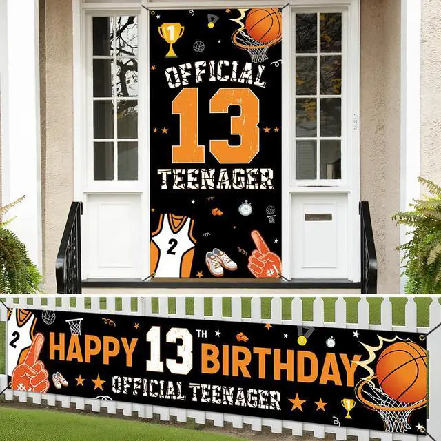 Alt view image 3 of 6 - 13th Birthday Decorations Kit, Happy 13th Birthday Decoration for Boys, Official Teenager 13 Year Old Birthday Party Door Backdrop Banner Yard Sign Photo Props, Basketball Theme, Fabric
