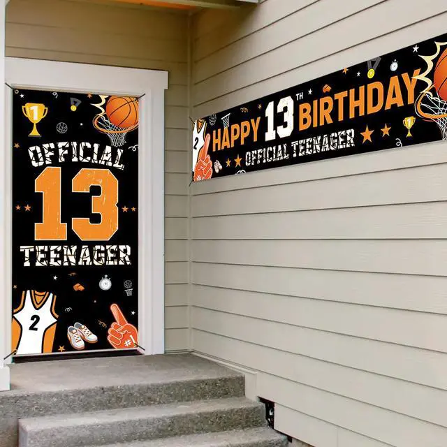 Alt view image 4 of 6 - 13th Birthday Decorations Kit, Happy 13th Birthday Decoration for Boys, Official Teenager 13 Year Old Birthday Party Door Backdrop Banner Yard Sign Photo Props, Basketball Theme, Fabric