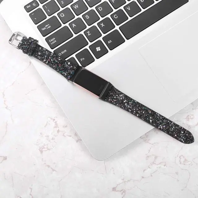 Alt view image 3 of 6 - Bling Bands Compatible with Fitbit Charge 4/Charge 3/Charge 3 SE Band, Women Strap Shiny Glitter Leather Replacement Bands Compatible with Fitbit Charge 3/Charge 4 Fitness Tracker Wristbands