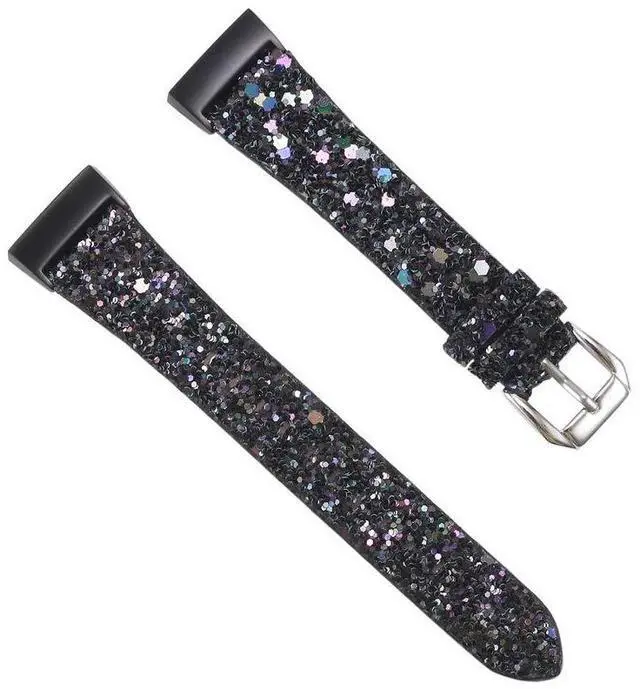 Alt view image 2 of 6 - Bling Bands Compatible with Fitbit Charge 4/Charge 3/Charge 3 SE Band, Women Strap Shiny Glitter Leather Replacement Bands Compatible with Fitbit Charge 3/Charge 4 Fitness Tracker Wristbands