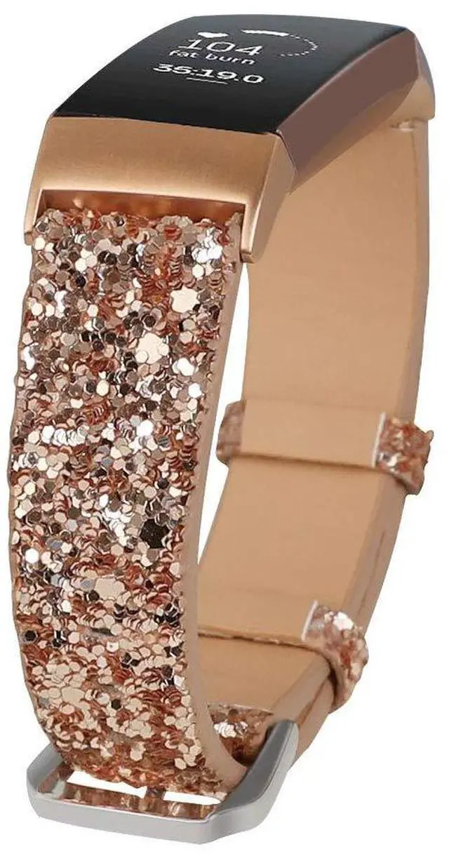 Main image of Bling Bands Compatible with Fitbit Charge 4/Charge 3/Charge 3 SE Band, Women Strap Shiny Glitter Leather Replacement Bands Compatible with Fitbit Charge 3/Charge 4 Fitness Tracker Wristbands