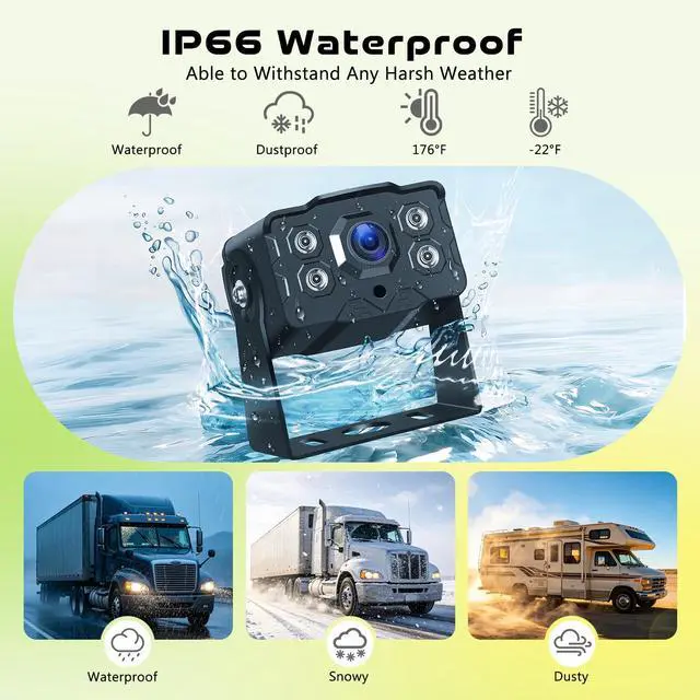 Alt view image 7 of 7 - 7" 2-Channel Truck Backup Camera Monitor kit No Lag Waterproof Induction Night Vision Reverse Camera + IPS Screen Rear View Monitor Vehicle Parking System for RV Bus Trailer Truck (49ft Video Cable)