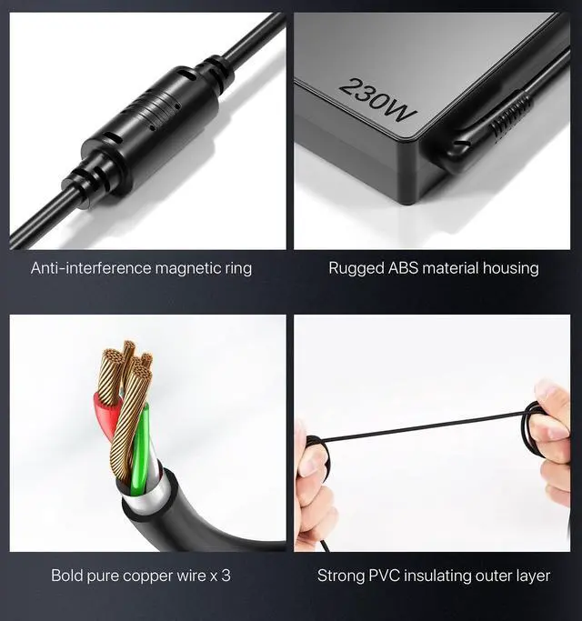 Alt view image 5 of 7 - 230W 200W AC Charger Compatible with Razer Laptop Power Adapter | Fit for Razer Blade 14 15 17 RC30-0248 RC30-0238 Gaming Laptop Charger