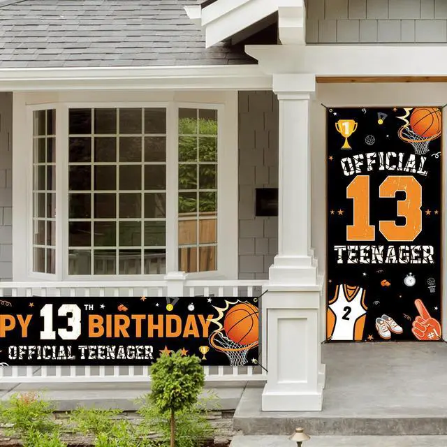 Alt view image 5 of 6 - 13th Birthday Decorations Kit, Happy 13th Birthday Decoration for Boys, Official Teenager 13 Year Old Birthday Party Door Backdrop Banner Yard Sign Photo Props, Basketball Theme, Fabric