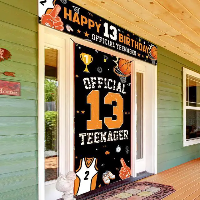 Alt view image 6 of 6 - 13th Birthday Decorations Kit, Happy 13th Birthday Decoration for Boys, Official Teenager 13 Year Old Birthday Party Door Backdrop Banner Yard Sign Photo Props, Basketball Theme, Fabric