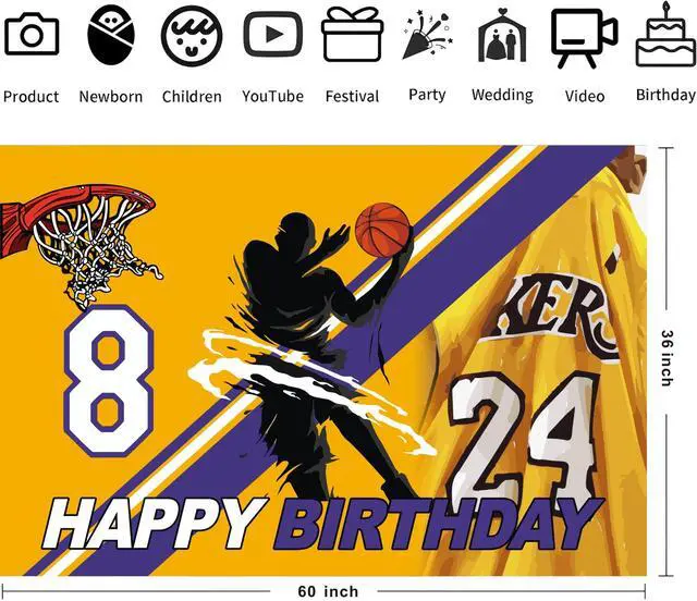 Alt view image 2 of 4 - 24 Basketball Birthday Party Backdrop,Basketball Party Decoration,Basketball Themed Birthday Banner Shoot Photo Backgrounds Props for Party 5x3ft