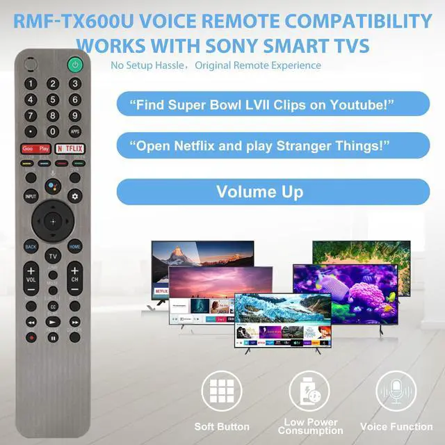 Alt view image 2 of 7 - RMF-TX600U Voice Remote for Sony TV Remote Replacement | for Bravia TV Voice Remote, RMF-TX600U Voice Remote Control for Sony Smart TV XBR/KD/XR Series X75CH X750H A9S