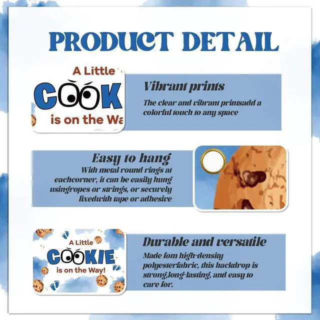 Alt view image 3 of 6 - A Little Cookie is on the Way Backdrop Background - Cookie Baby Shower Decorations, Cookie Baby Shower Backdrop, Welcome Baby Party Photo Booth, 7 * 5 Ft