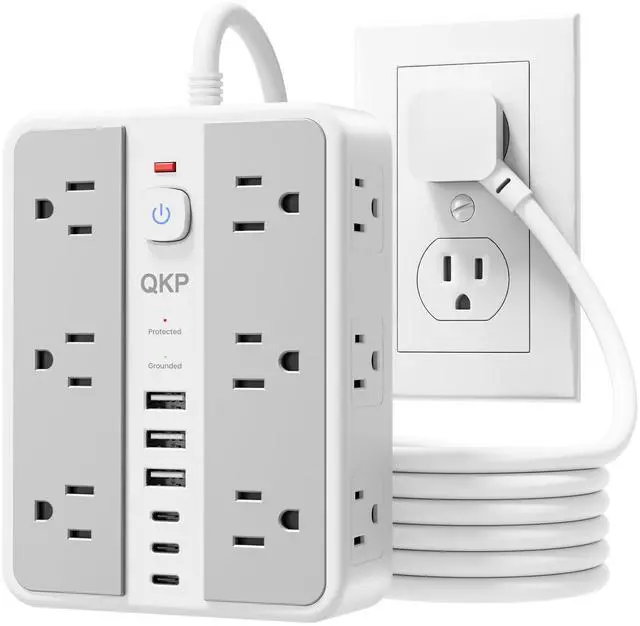 Main image of 6 FT/ 2400J Surge Protector Power Strip, 12 Outlets, 6 USB (3 USB C) | 3 USB-A & 3 USB-C Ports, 1.7" Wide-Spaced Outlets2400J Surge Protection, 1875W/15A Flat Plug Extension Cord for Home, Office