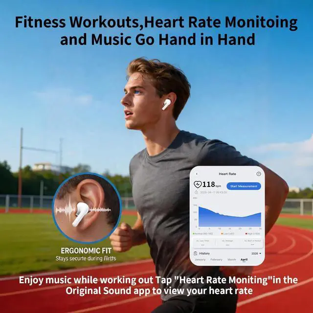 Alt view image 7 of 7 - Wireless Earbuds, ANC+ENC, Heart Rate Monitoring, IPX6 | Pro3 real-time translation, immersive bass, USB-C+wireless charging, for sports, work,study, Android/iOS, gift