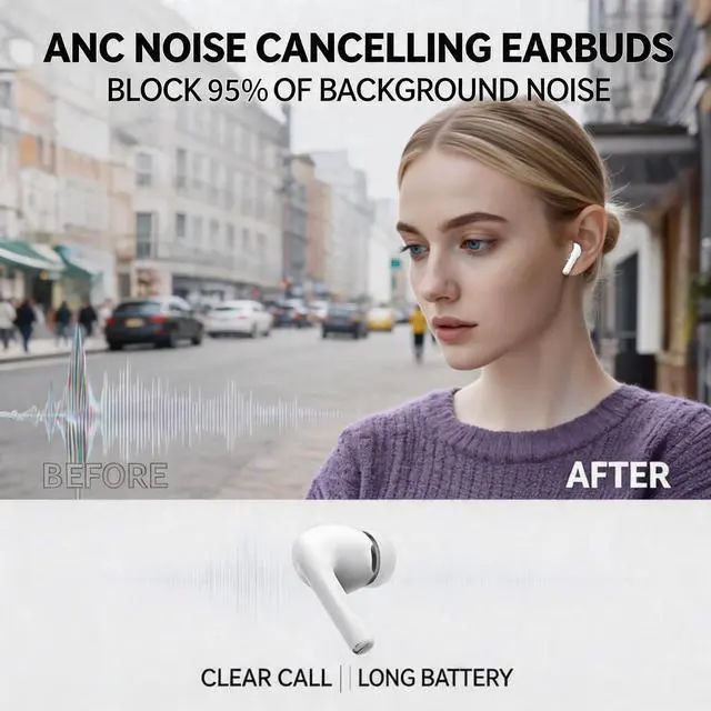 Alt view image 3 of 7 - Wireless Earbuds, ANC+ENC, Heart Rate Monitoring, IPX6 | Pro3 real-time translation, immersive bass, USB-C+wireless charging, for sports, work,study, Android/iOS, gift