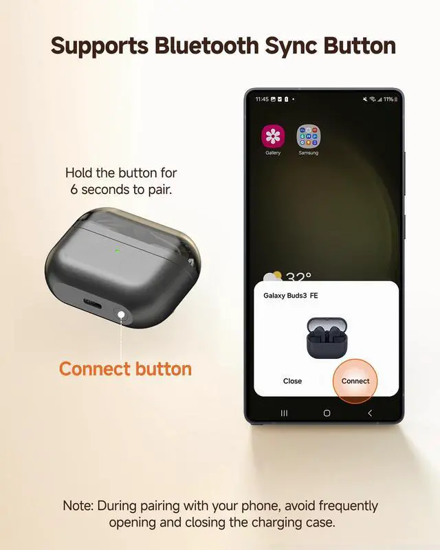 Alt view image 3 of 7 - Repelacement Wireless Charging Case Compatible with Samsung Galaxy Buds3 FE | Charger Case for Galaxy Buds 3 FE with USB-C Cable, Support Wireless & Wired Charging (Earbuds Not Included)