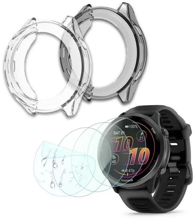 Main image of Compatible for Garmin Forerunner 570 47mm Screen Protector, Case TPU Soft Frame Cover and TPU Screen Protective Film Not Tempered Glass (Pack of 4+2)(No't of 42mm)