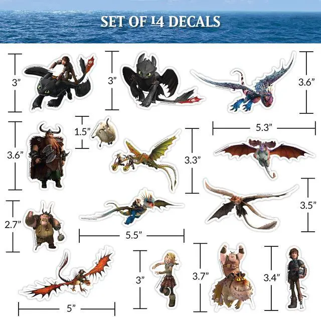 Alt view image 3 of 7 - DreamWorks How to Train Your Dragon Decals - Set of 14 Vinyl Stickers Hiccup Hookfang Toothless Astrid Stoick Stormfly for Car Laptop Computer Kids Water Bottle Outdoor Waterproof
