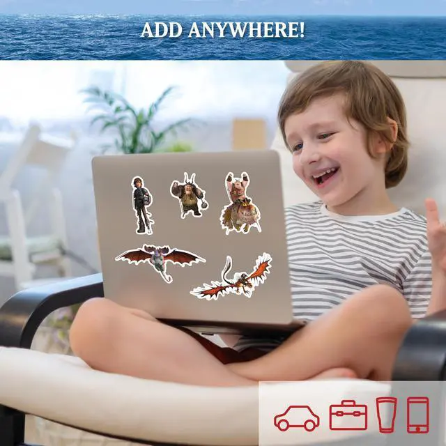 Alt view image 5 of 7 - DreamWorks How to Train Your Dragon Decals - Set of 14 Vinyl Stickers Hiccup Hookfang Toothless Astrid Stoick Stormfly for Car Laptop Computer Kids Water Bottle Outdoor Waterproof