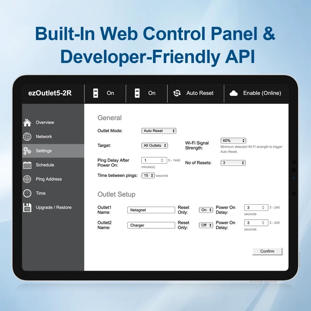 Alt view image 4 of 7 - 5-2R Smart Power Reset Device with Auto-Reset, 2 NEMA Sockets 2.5A, Wi-Fi & Bluetooth & App Controllable via LAN/Cloud, Router Rebooter, Remote Scheduling for Network Devices