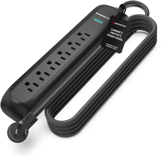 Main image of Surge Protector Power Strip, 6 Outlet, 300 Joules, 120V/15A, 15 ft Extension Cord with Right Angle Plug, On/Off Switch, LED Indicators, Black