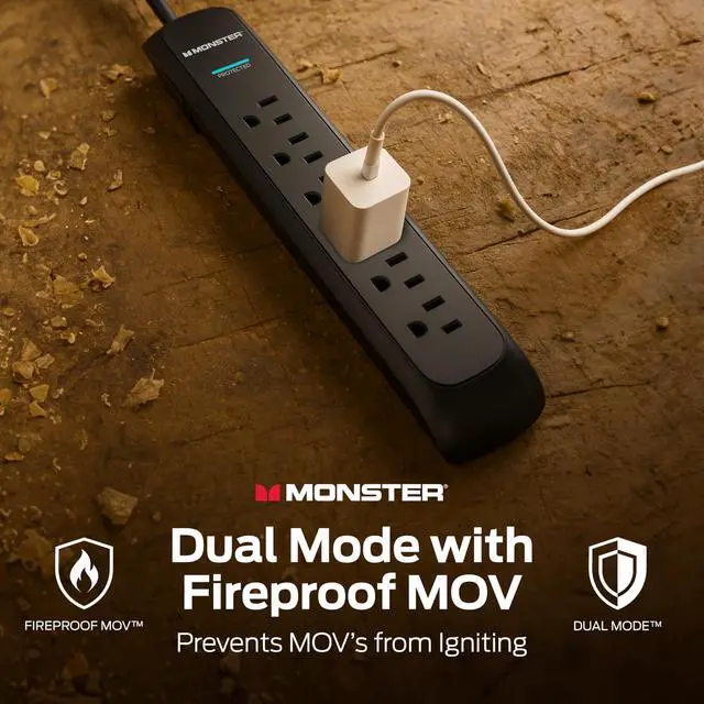 Alt view image 4 of 7 - Surge Protector Power Strip, 6 Outlet, 300 Joules, 120V/15A, 15 ft Extension Cord with Right Angle Plug, On/Off Switch, LED Indicators, Black