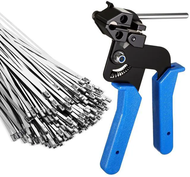 Main image of 500 Pcs Metal Zip Ties Gun Kit, 11.8 Inch 304 Stainless Steel Metal Zip Cable Ties, Heavy Duty Self Locking 220 Pound Tensile Strength Cable for Exhaust Wrapping Fence Outdoor Workshop(Blue)