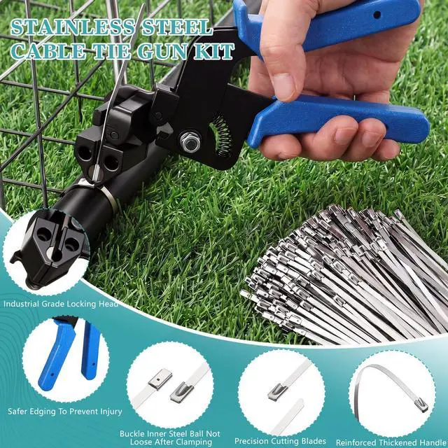 Alt view image 3 of 7 - 500 Pcs Metal Zip Ties Gun Kit, 11.8 Inch 304 Stainless Steel Metal Zip Cable Ties, Heavy Duty Self Locking 220 Pound Tensile Strength Cable for Exhaust Wrapping Fence Outdoor Workshop(Blue)
