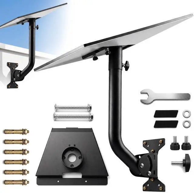 Main image of Adjustable Wall and Roof Mount for Starlink Gen 3 Standard Dish, Black | Carbon steel bracket with pipe adapter for compatible wood and concrete installations