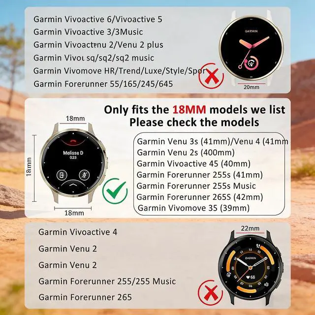 Alt view image 2 of 6 - Leather Band For Garmin Venu 3S 41mm/Venu 4 41mm/Venu 2S | 18mm,Slim,Quick Release,/Vivoactive 4S/Vivomove 3S/Forerunner 255S/Forerunner 265S