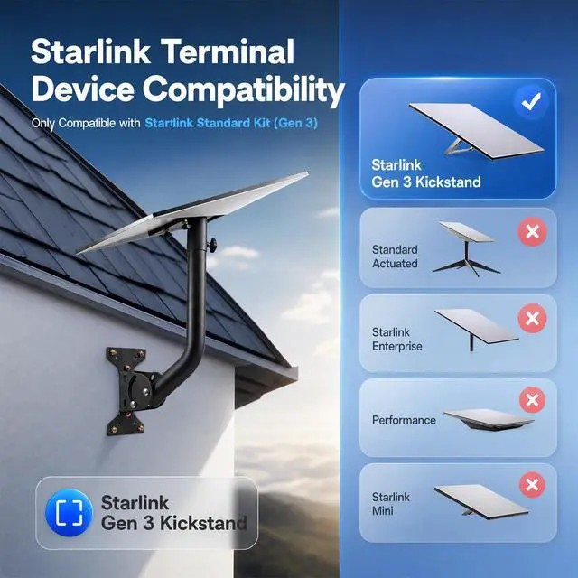 Alt view image 3 of 7 - Adjustable Wall and Roof Mount for Starlink Gen 3 Standard Dish, Black | Carbon steel bracket with pipe adapter for compatible wood and concrete installations