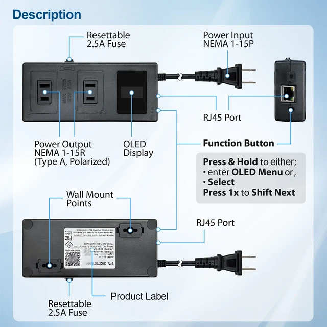 Alt view image 6 of 7 - 5-2R Smart Power Reset Device with Auto-Reset, 2 NEMA Sockets 2.5A, Wi-Fi & Bluetooth & App Controllable via LAN/Cloud, Router Rebooter, Remote Scheduling for Network Devices