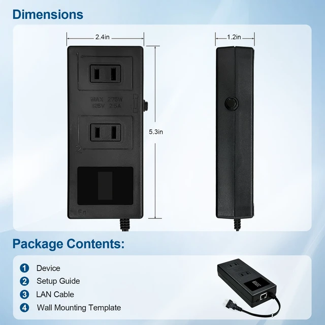 Alt view image 7 of 7 - 5-2R Smart Power Reset Device with Auto-Reset, 2 NEMA Sockets 2.5A, Wi-Fi & Bluetooth & App Controllable via LAN/Cloud, Router Rebooter, Remote Scheduling for Network Devices