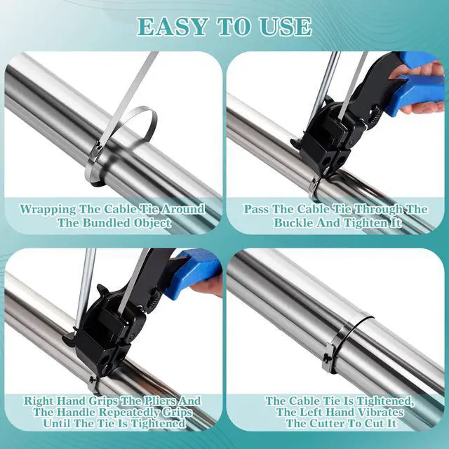 Alt view image 4 of 7 - 500 Pcs Metal Zip Ties Gun Kit, 11.8 Inch 304 Stainless Steel Metal Zip Cable Ties, Heavy Duty Self Locking 220 Pound Tensile Strength Cable for Exhaust Wrapping Fence Outdoor Workshop(Blue)