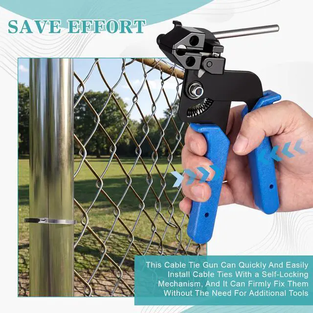 Alt view image 5 of 7 - 500 Pcs Metal Zip Ties Gun Kit, 11.8 Inch 304 Stainless Steel Metal Zip Cable Ties, Heavy Duty Self Locking 220 Pound Tensile Strength Cable for Exhaust Wrapping Fence Outdoor Workshop(Blue)