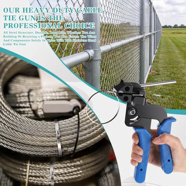 Alt view image 6 of 7 - 500 Pcs Metal Zip Ties Gun Kit, 11.8 Inch 304 Stainless Steel Metal Zip Cable Ties, Heavy Duty Self Locking 220 Pound Tensile Strength Cable for Exhaust Wrapping Fence Outdoor Workshop(Blue)