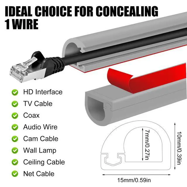 Alt view image 2 of 7 - Self-Adhesive Cable Hider Flexible Wire Cover Cable Raceway, Gray, 157inch | Wall Mount TV, Home Audio, Network, Power, Phone Line Management