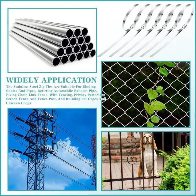 Alt view image 7 of 7 - 500 Pcs Metal Zip Ties Gun Kit, 11.8 Inch 304 Stainless Steel Metal Zip Cable Ties, Heavy Duty Self Locking 220 Pound Tensile Strength Cable for Exhaust Wrapping Fence Outdoor Workshop(Blue)